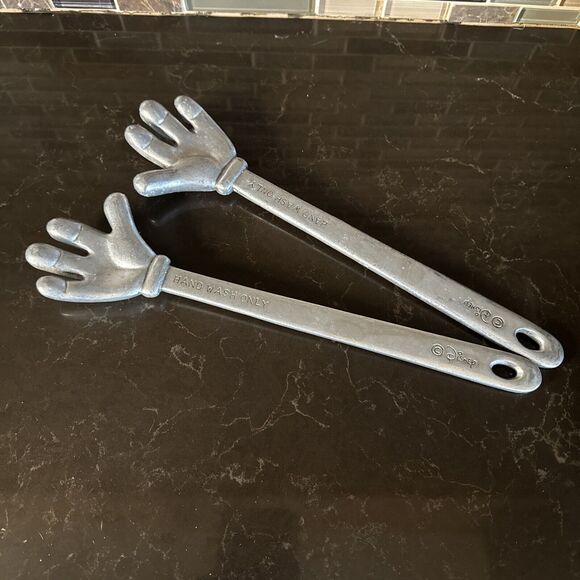 Vintage Disney Mickey Mouse Hands Cast Aluminum Salad Tongs Mixer Spoons Metal - Picture 5 of 8